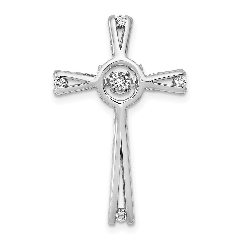 14k White Gold 1/15 carat Vibrant Moving Diamond Cross Chain Slide, 0.08 ct, 29 x 18 mm