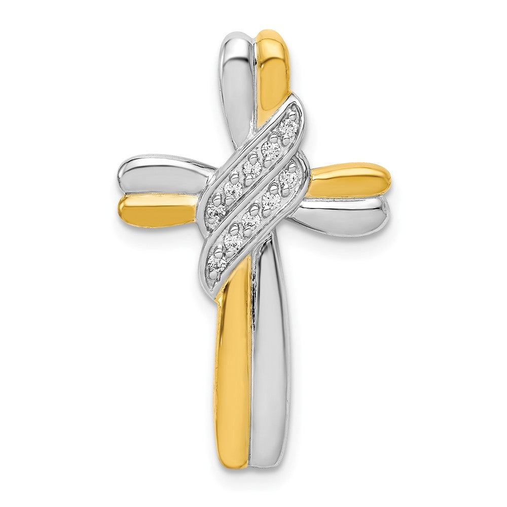 14k Two-tone 1/20 carat Diamond Cross Omega Slide Pendant, 0.06 ct, 27 x 17 mm