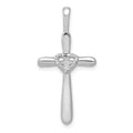 14k White Gold 1/10 carat Diamond Cross with Heart Pendant, 0.009 ct, 30.5 x 14.5 mm