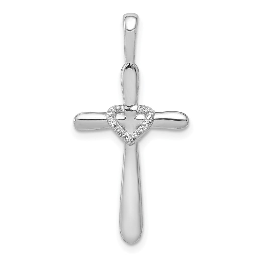 14k White Gold 1/10 carat Diamond Cross with Heart Pendant, 0.009 ct, 30.5 x 14.5 mm