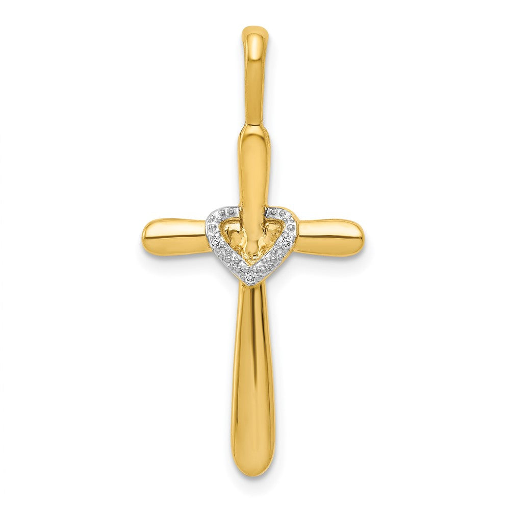 14k 1/10 carat Diamond Cross with Heart Pendant, 0.009 ct, 30.5 x 14.5 mm
