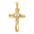 14k AA Diamond Cross with Heart Pendant, 0.004 ct, 28 x 15.5 mm