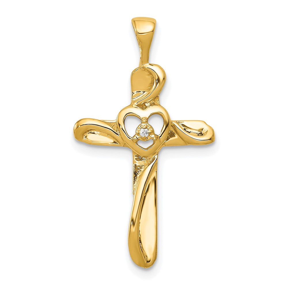 14k AA Diamond Cross with Heart Pendant, 0.004 ct, 28 x 15.5 mm