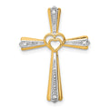 14k and White Rhodium Diamond Cross Pendant, 0.012 ct, 26 x 19 mm