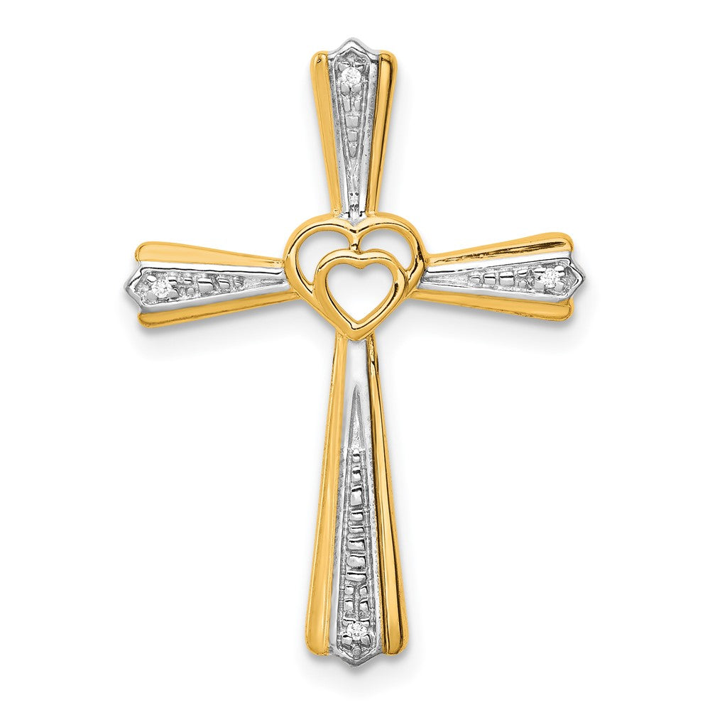14k and White Rhodium Diamond Cross Pendant, 0.012 ct, 26 x 19 mm