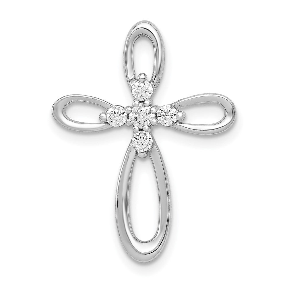 14k White Gold 1/5 carat Diamond Cross Chain Slide, 0.2 ct, 23.5 x 18 mm
