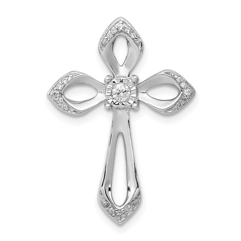 14k White Gold 1/8 carat Diamond Cross Chain Slide, 0.127 ct, 26.5 x 19 mm