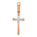 14k Rose Gold .03 carat Diamond Cross Pendant, 0.031 ct, 25.5 x 9 mm