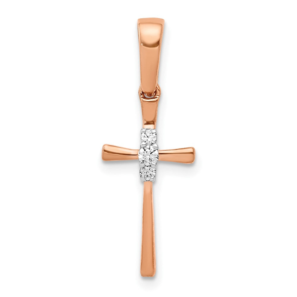 14k Rose Gold .03 carat Diamond Cross Pendant, 0.031 ct, 25.5 x 9 mm