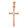 14k Rose Gold 1/20 carat Diamond Cross Pendant, 0.06 ct, 29 x 11 mm