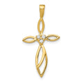 14k 3-Stone AA Diamond Cross Pendant, 0.045 ct, 30.5 x 15.5 mm