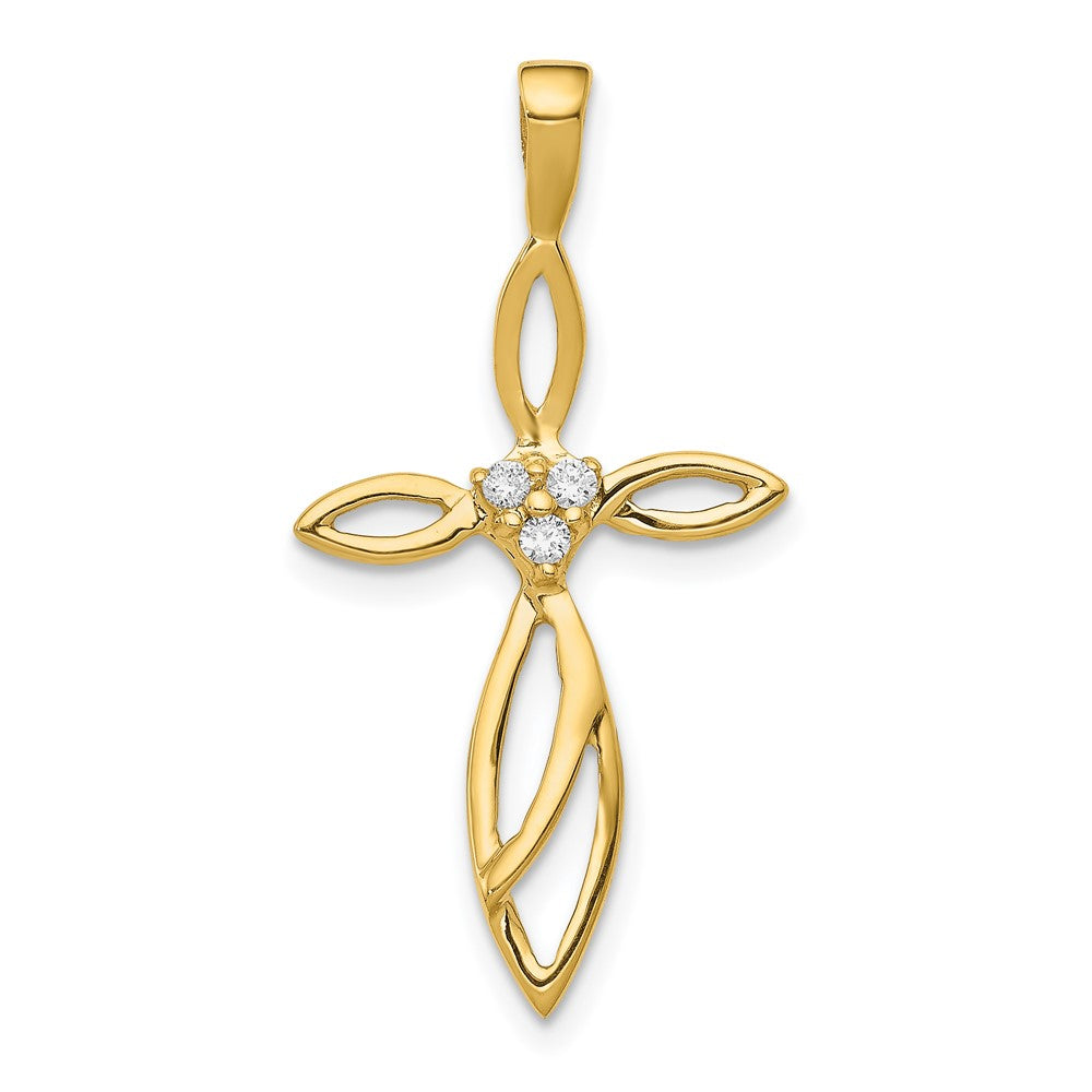 14k 3-Stone AA Diamond Cross Pendant, 0.045 ct, 30.5 x 15.5 mm