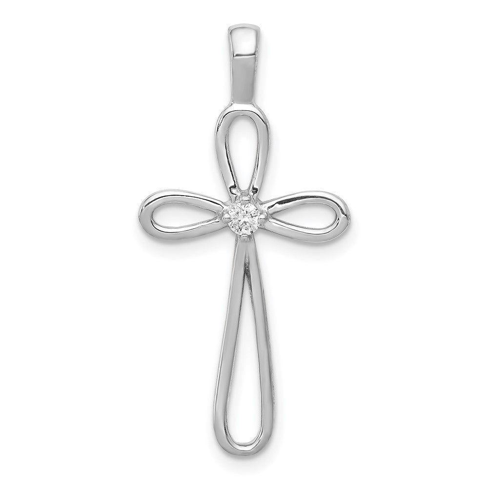 14k White Gold AA Diamond Loop Cross Pendant, 0.05 ct, 30.5 x 15 mm