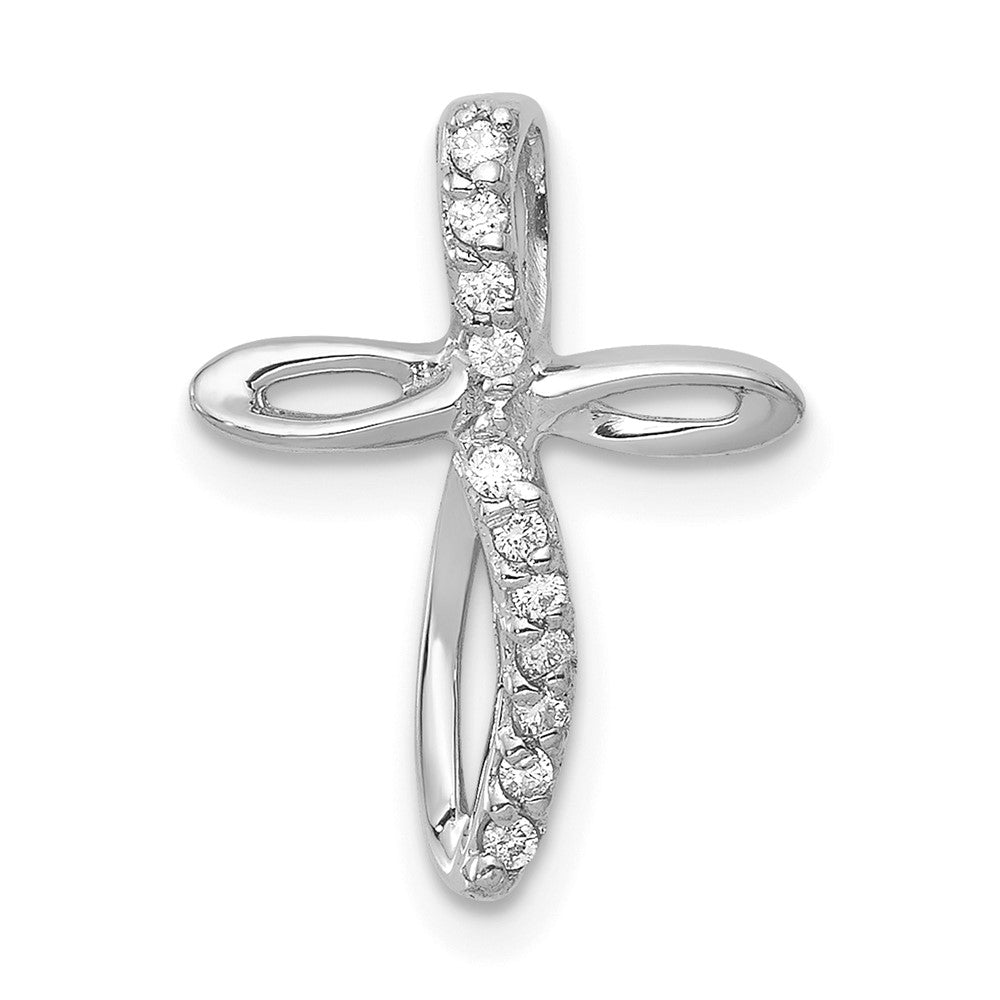 14k White Gold 1!5 carat AA Diamond Cross Chain Slide, 0.088 ct, 17 x 12.5 mm