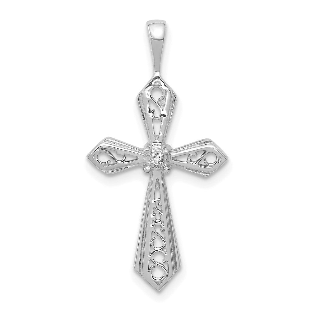 14k White Gold AA Diamond Passion Cross Pendant, 0.004 ct, 28 x 14 mm