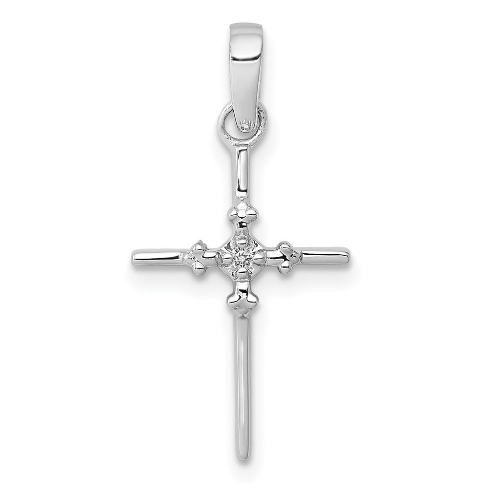 14k White Gold .01 carat Diamond Polished Cross Pendant, 0.01 ct, 23 x 11.5 mm