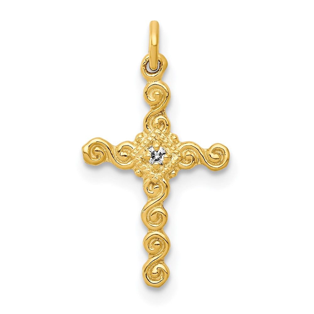 14k Small .01 carat Diamond Cross Charm, 0.01 ct, 19 x 10.5 mm