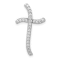 14k White Gold 1/4 carat Diamond Curved Cross Chain Slide, 0.25 ct, 25.5 x 14.5 mm