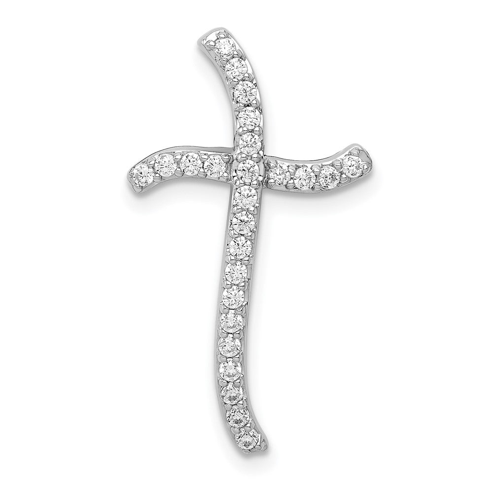 14k White Gold 1/4 carat Diamond Curved Cross Chain Slide, 0.25 ct, 25.5 x 14.5 mm
