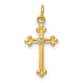 14k Small Diamond Budded Cross Pendant, 0.01 ct, 21.5 x 9 mm