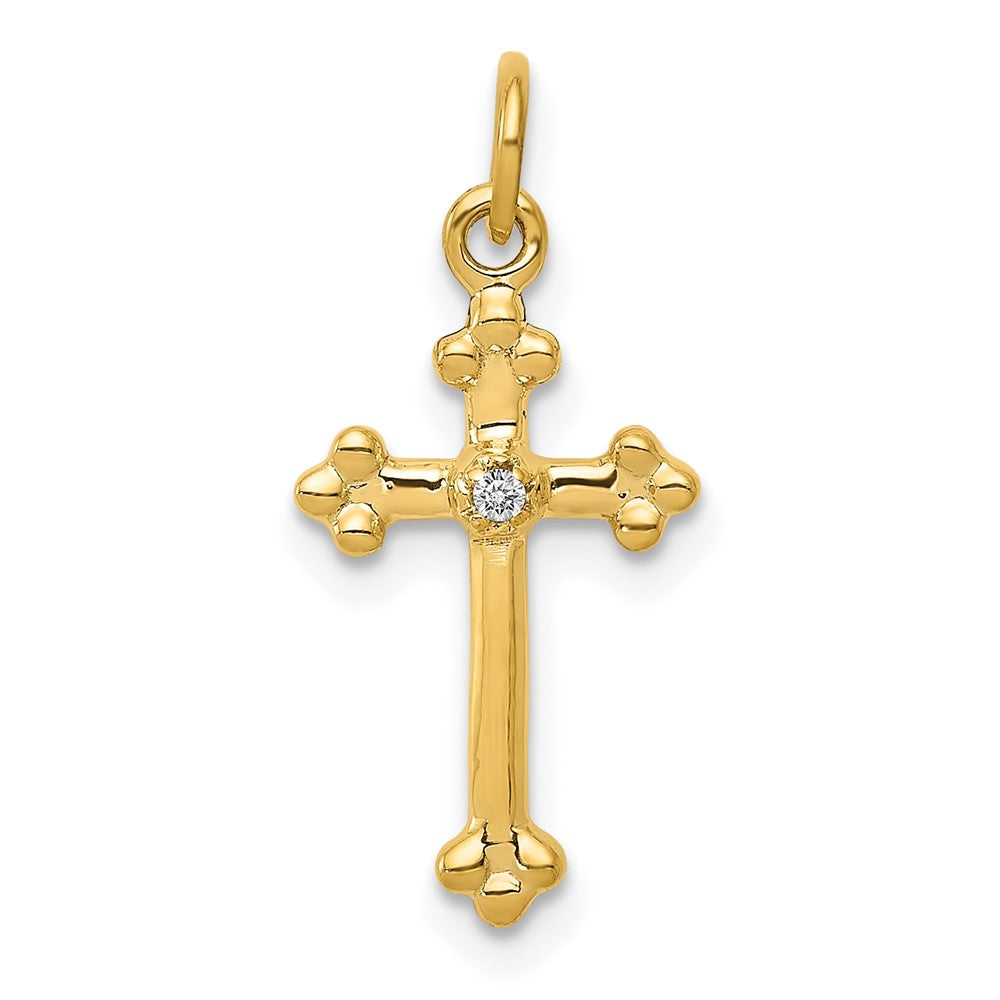 14k Small Diamond Budded Cross Pendant, 0.01 ct, 21.5 x 9 mm