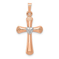 14k Two-Tone Diamond Polished Hollow Latin Heart Cross Pendant, 0.01 ct, 30.5 x 15.5 mm