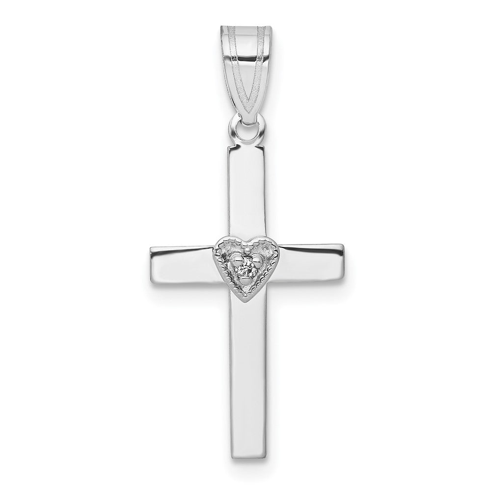 14k White Gold Diamond Heart Cross Pendant, 0.01 ct, 26.5 x 11.5 mm