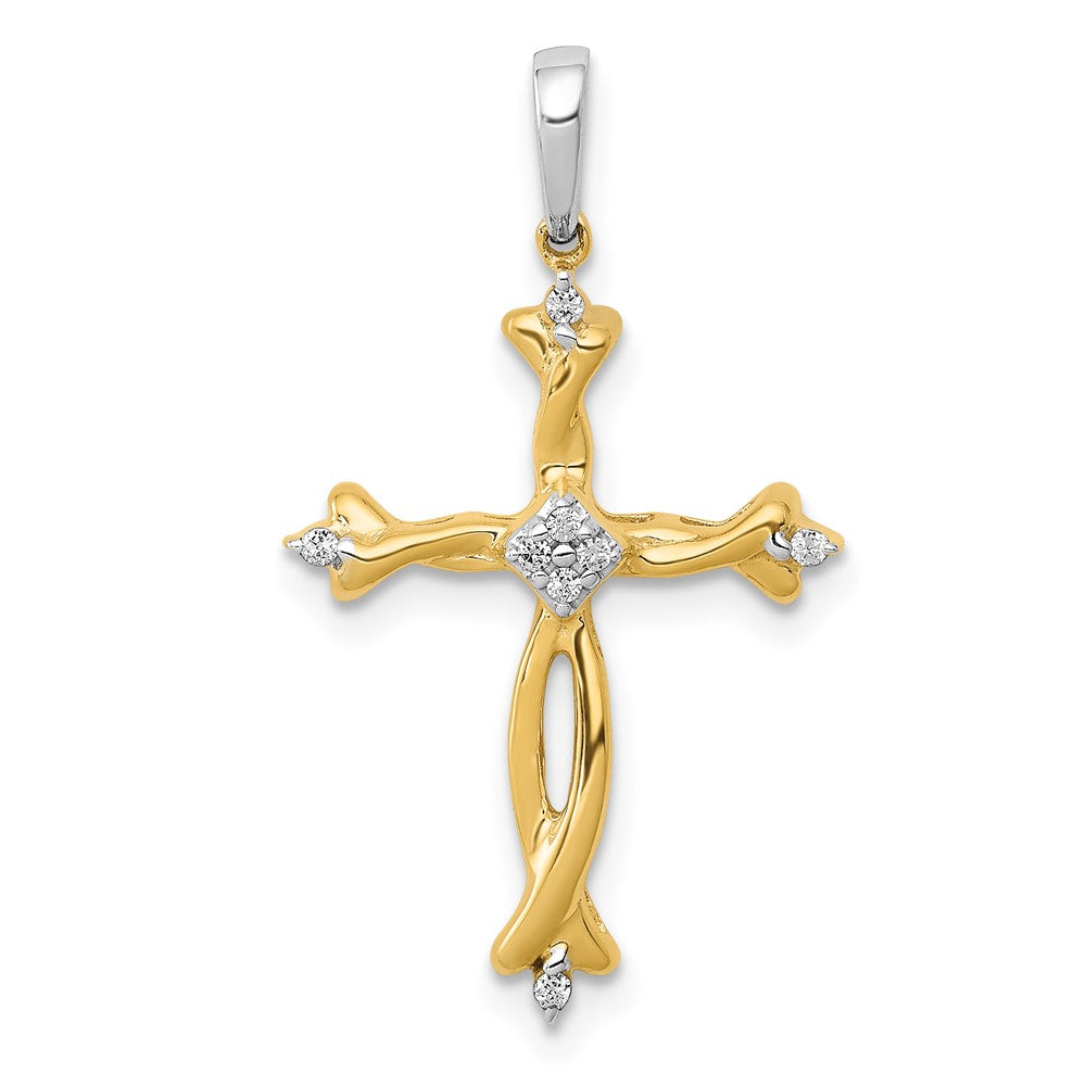 14k Two-Tone 1/20 carat Diamond Cross Pendant, 0.05 ct, 27.5 x 15 mm