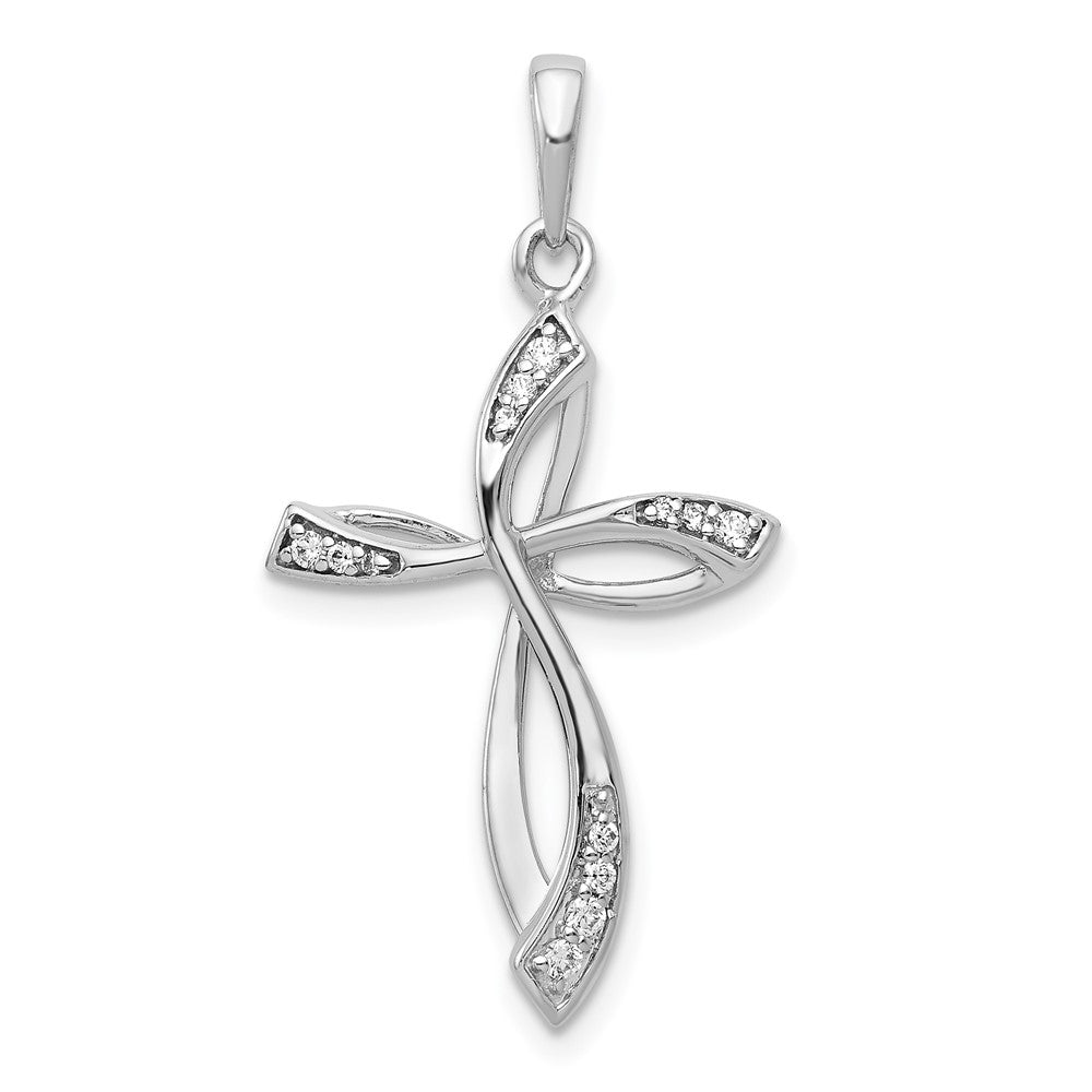 14k White Gold 1/10 carat Diamond Cross Pendant, 0.079 ct, 37.5 x 16.5 mm