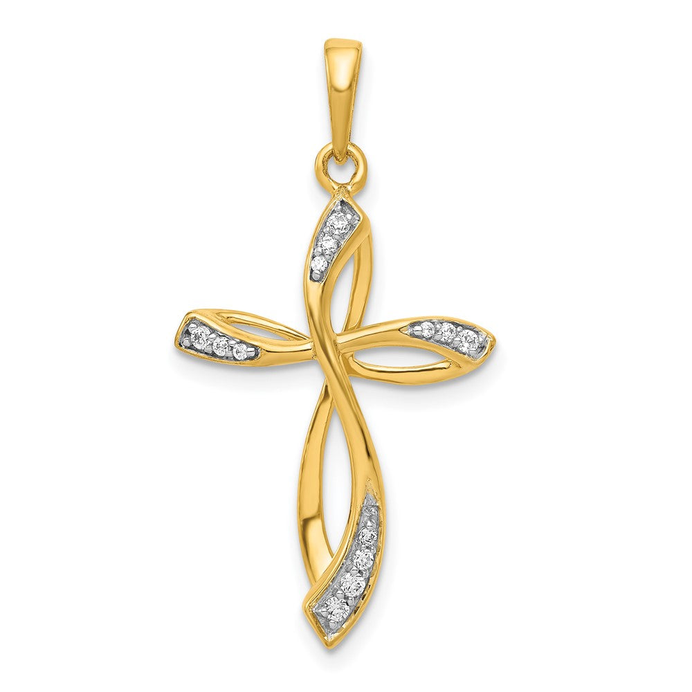 14k 1/10 carat Diamond Cross Pendant, 0.079 ct, 37.5 x 16.5 mm