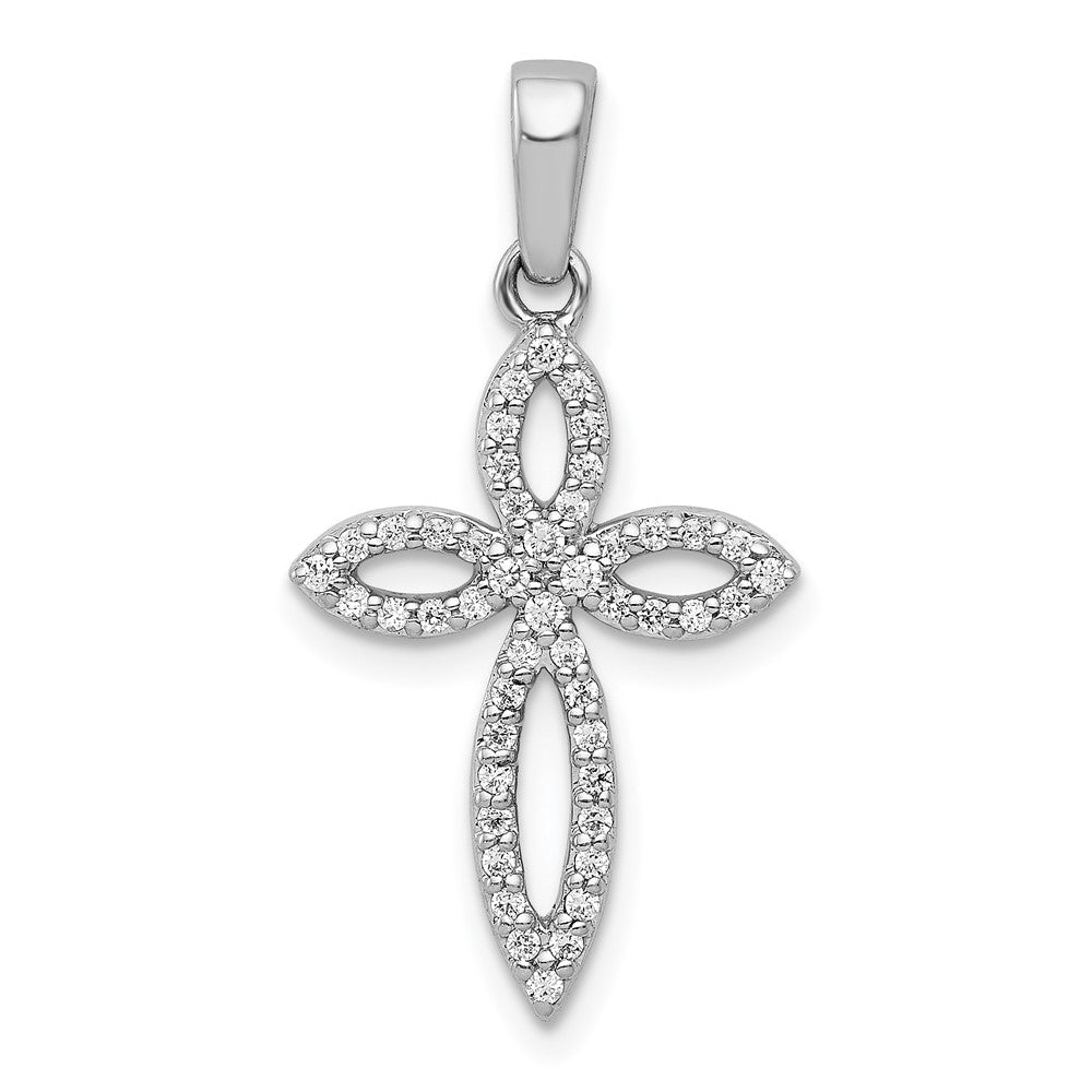 14k White Gold 1/5 carat Diamond Cross Pendant, 0.204 ct, 27 x 14.5 mm
