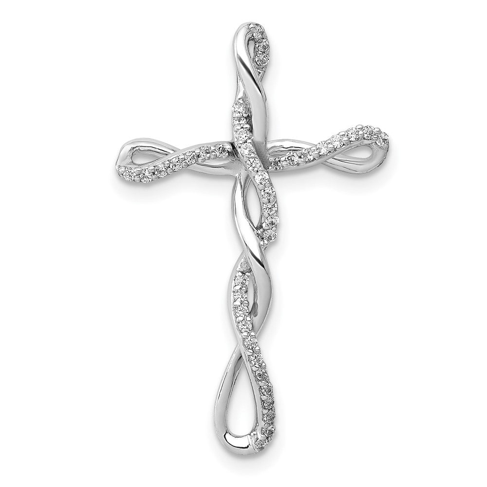14k White Gold 1/6 carat Diamond Twisted Cross Chain Slide, 0.16 ct, 28.6 x 18 mm