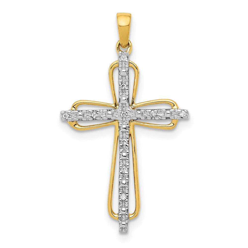 14k and White Rhodium .03 carat Diamond Cross Pendant, 0.03 ct, 29 x 16.5 mm