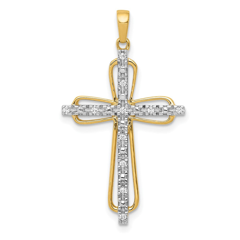 14k and White Rhodium 1/20 carat Diamond Cross Pendant, 0.055 ct, 33 x 19 mm