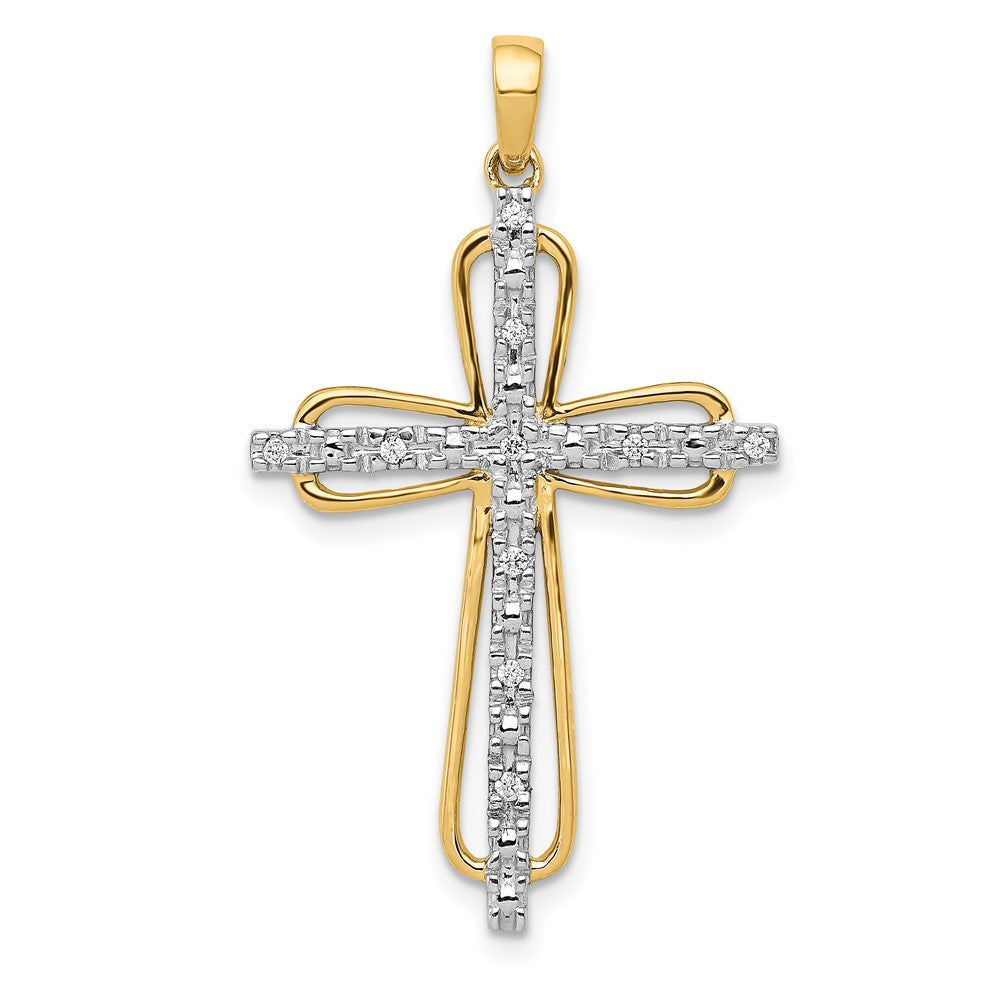 14k and White Rhodium .06 carat Diamond Cross Pendant, 0.06 ct, 36 x 21 mm