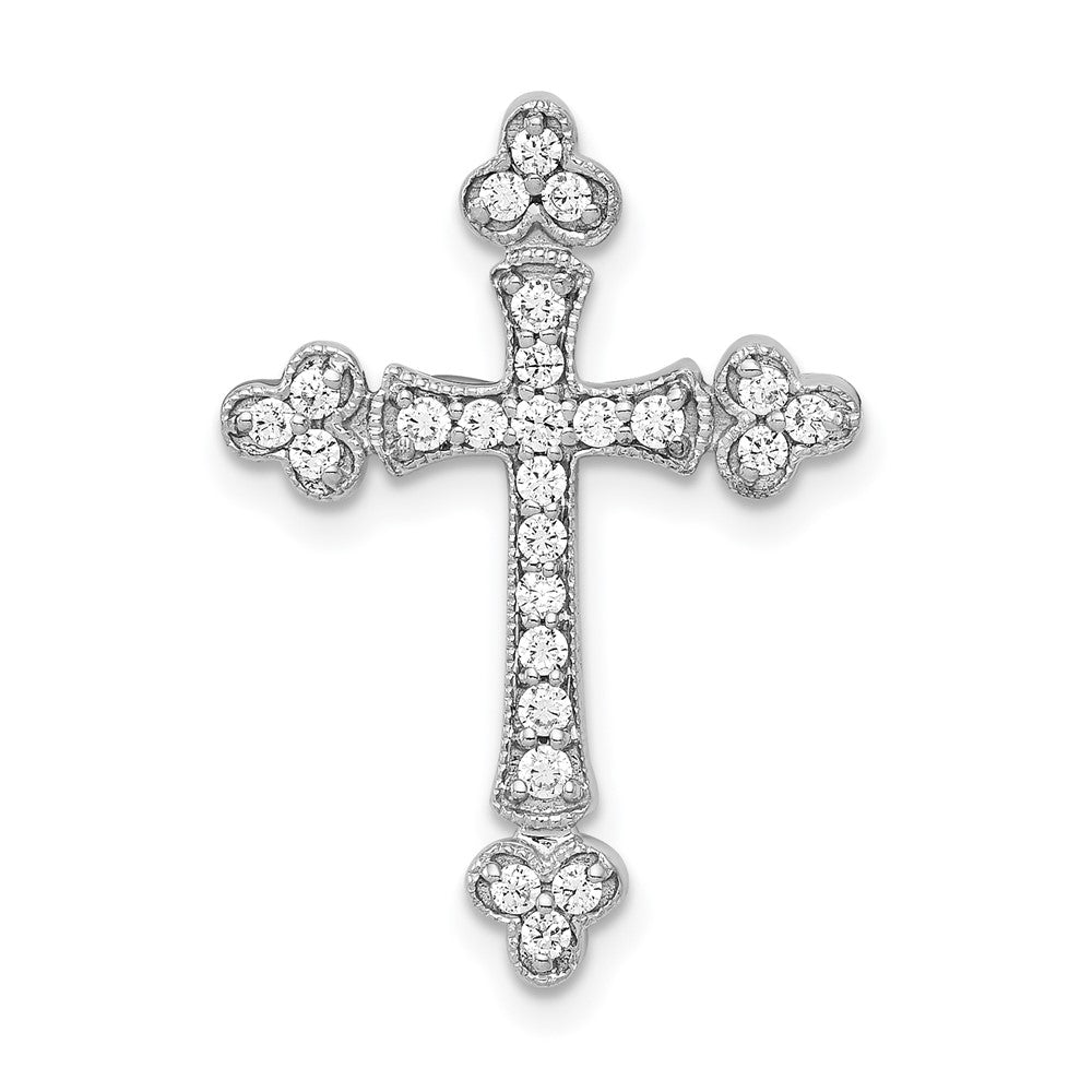 14k White Gold 1/4 carat Diamond Budded Cross Chain Slide, 0.262 ct, 24.5 x 17.5 mm