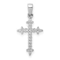 14k White Gold 1/10 carat Diamond Fleur e Lis Cross Pendant, 0.1 ct, 20 x 10.5 mm