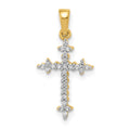14k and White Rhodium 1/10 carat Diamond Fleur de Lis Cross Pendant, 0.1 ct, 20 x 10.5 mm