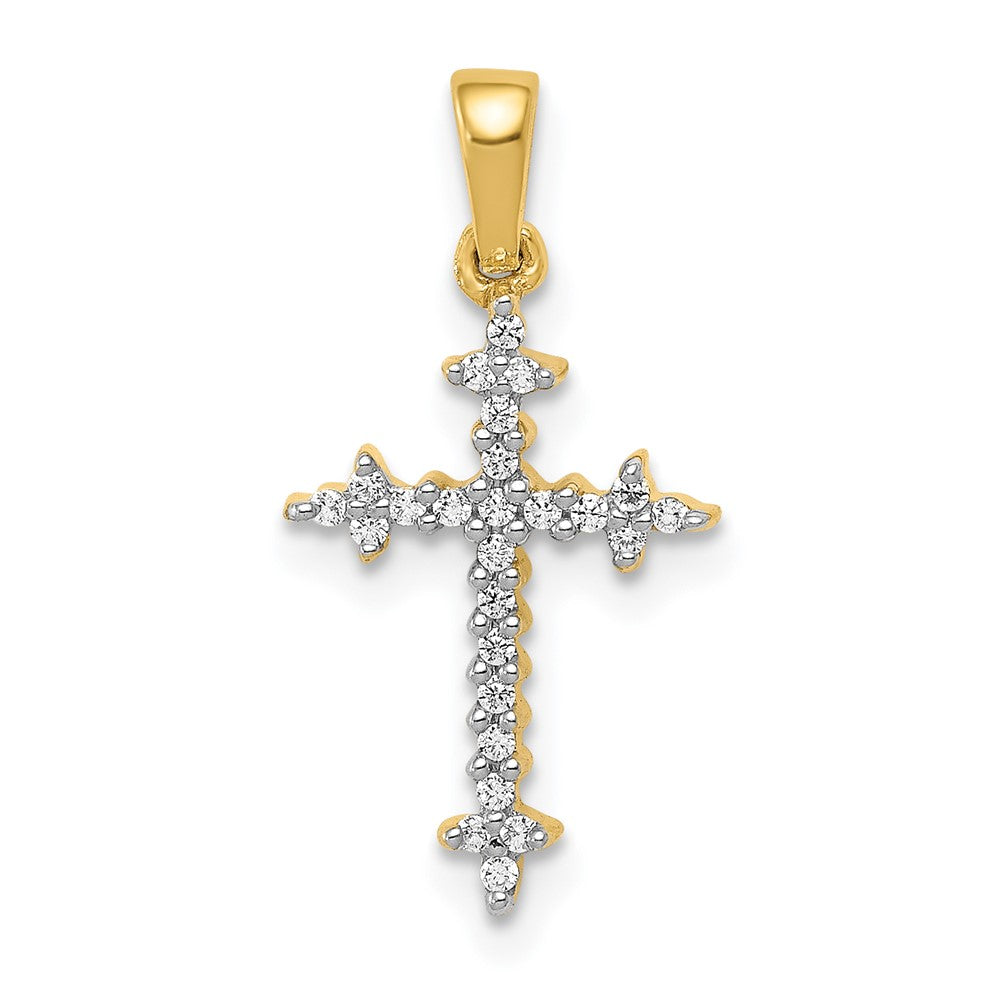 14k and White Rhodium 1/10 carat Diamond Fleur de Lis Cross Pendant, 0.1 ct, 20 x 10.5 mm