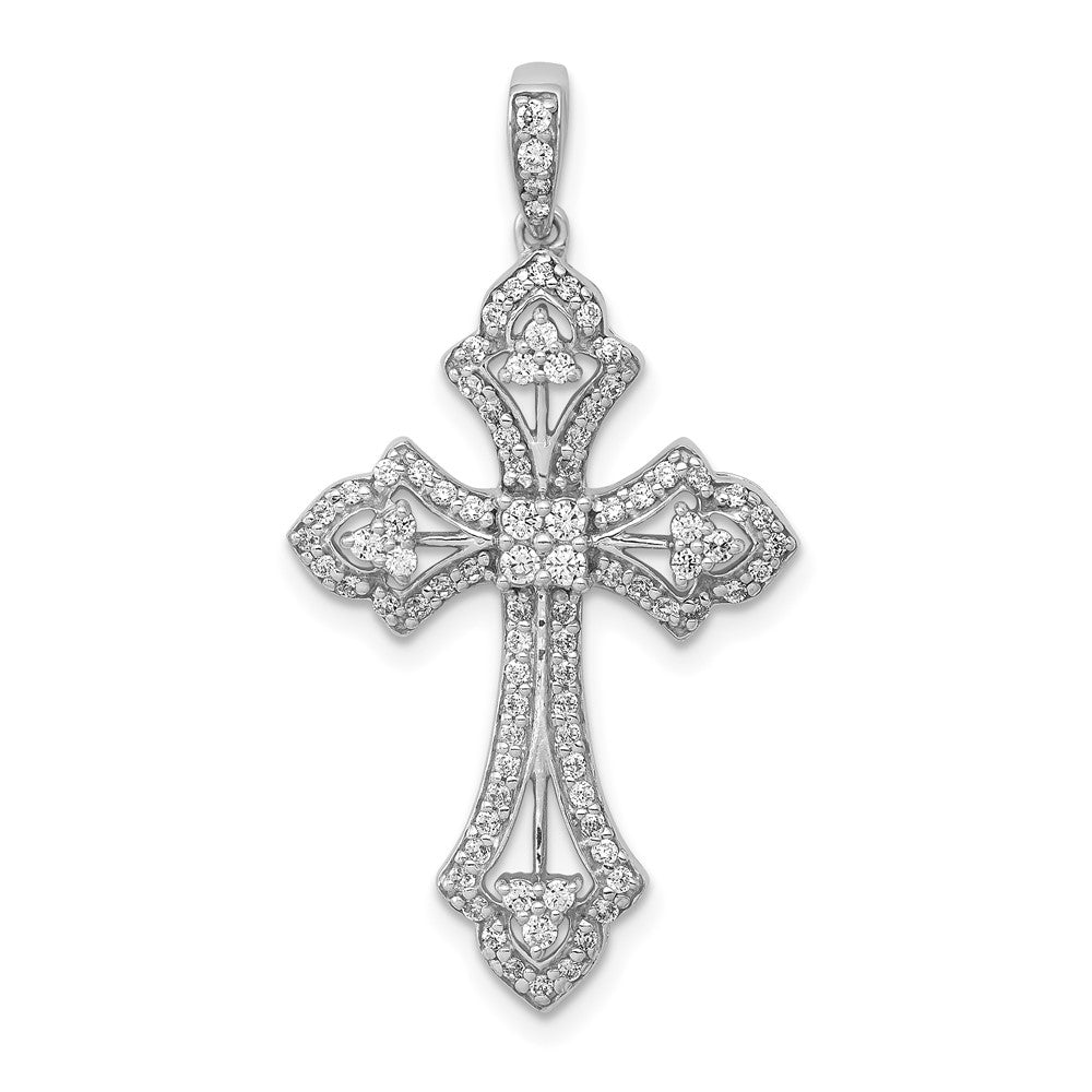 14k White Gold 1/2 carat Diamond Fancy Cross Pendant, 0.506 ct, 35 x 18.5 mm