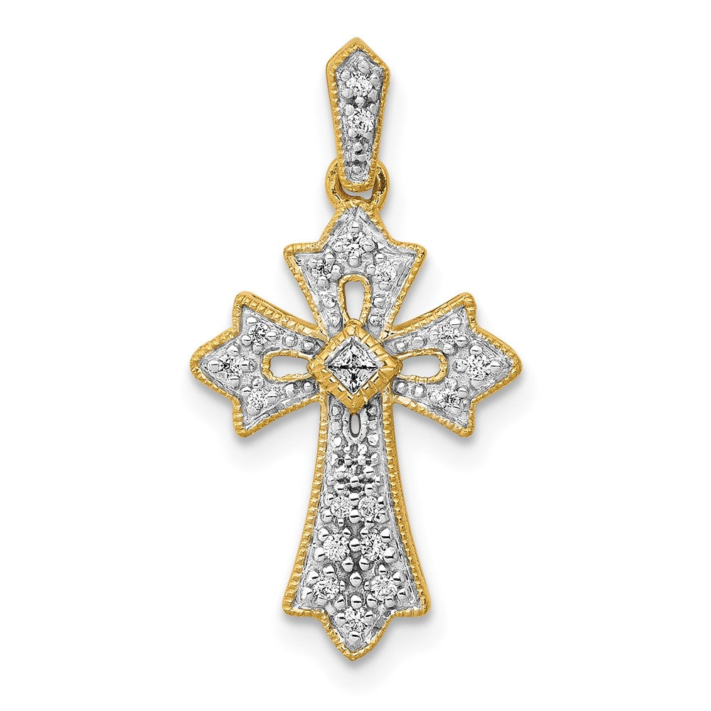 14k 1/10 carat Diamond Fancy Cross Pendant, 0.099 ct, 23 x 12 mm