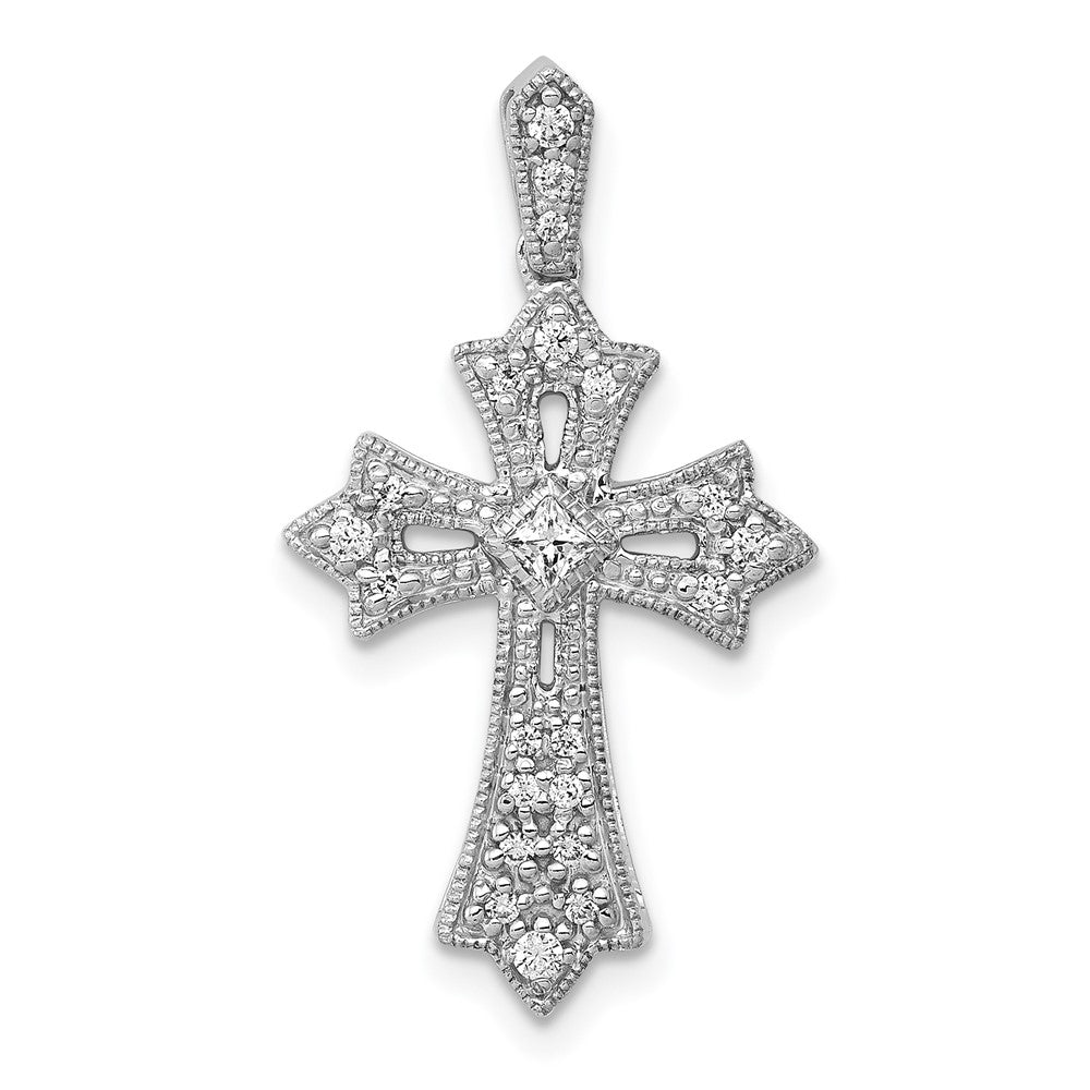 14k White Gold 1/6 carat Diamond Fleur de Lis Cross Pendant, 0.172 ct, 26.5 x 14 mm