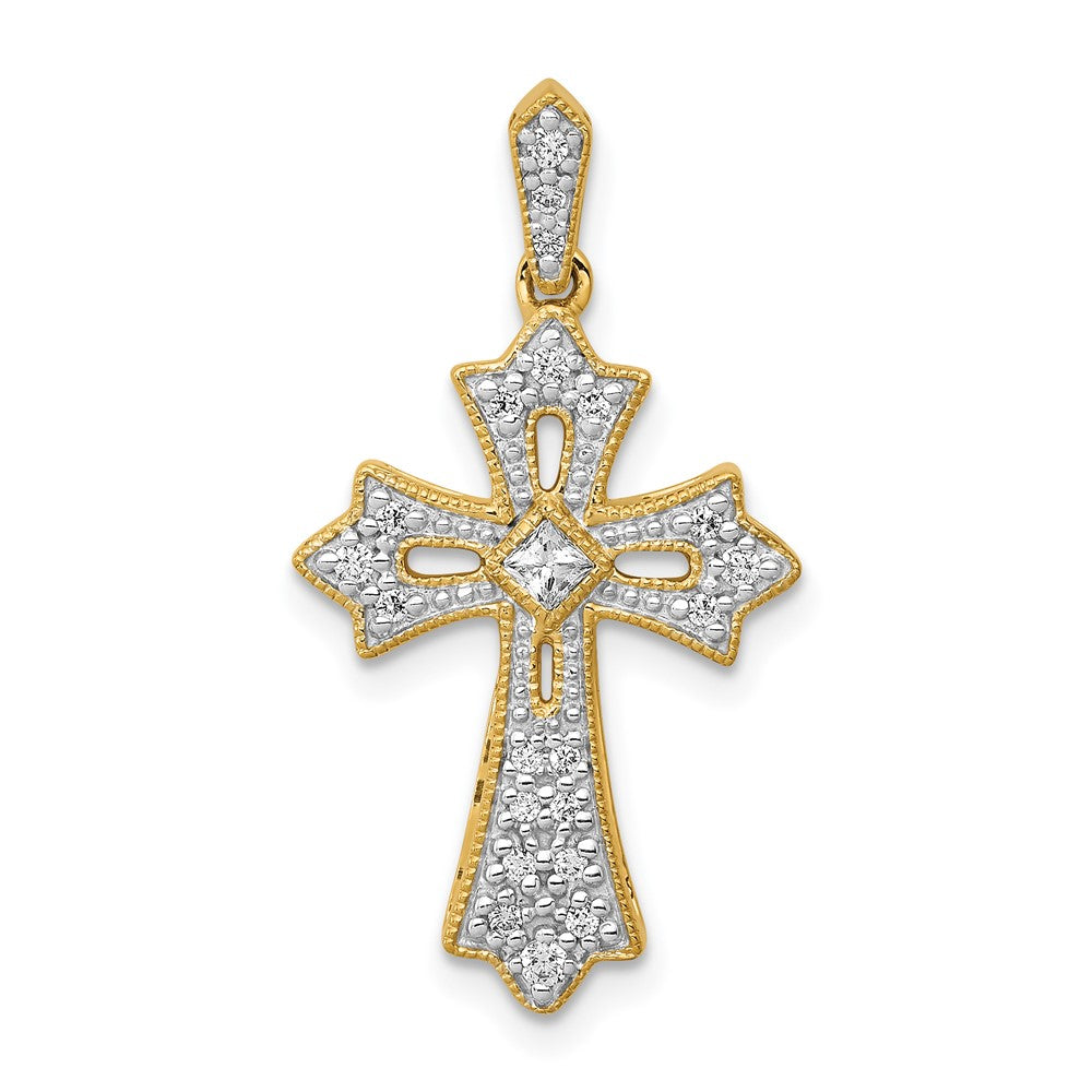 14k  1/6 carat Diamond Fleur de Lis Cross Pendant, 0.172 ct, 26.5 x 14 mm