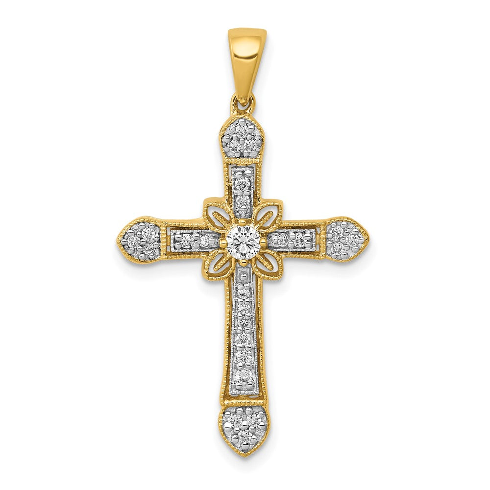 14k 1/3 carat Diamond Filigree Cross Pendant, 0.272 ct, 34 x 20 mm