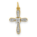 14k and White Rhodium .03 carat Diamond Cross Charm, 0.03 ct, 17.5 x 9.5 mm