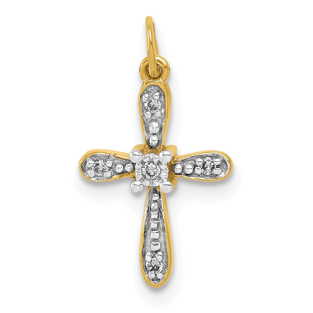 14k and White Rhodium .03 carat Diamond Cross Charm, 0.03 ct, 17.5 x 9.5 mm