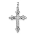 14k White Gold 1/10 carat Diamond Filigree Budded Cross Pendant, 0.1 ct, 27 x 16 mm