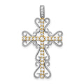 14k Two-tone 5/8 carat Diamond Filigree Cross Pendant, 0.62 ct, 38 x 21 mm