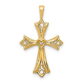 14k AA Diamond Cross with Heart Center Pendant, 0.004 ct, 26.5 x 16 mm