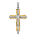 14k Two-tone 1/3 carat Diamond Passion Cross Pendant, 0.328 ct, 40 x 22 mm